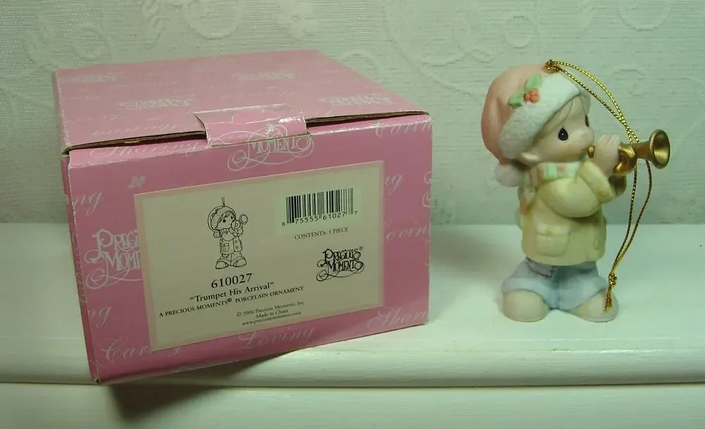 PRECIOUS MOMENTS ORNAMENT-TRUMPET HIS ARRIVAL-FROM 2006 #610027